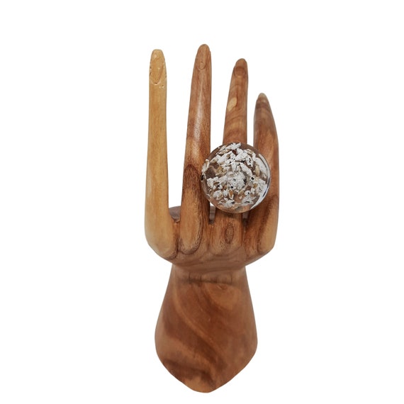 Statement resin ring filled with white colorful seeds, Aesthetic rings, Botanical jewelry, Modern rings, Cocktail rings, Adjustable rings