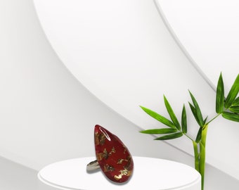 Unique Avant Garde Light Red - Gold Resin Stiletto Ring -Fully Adjustable for Comfort