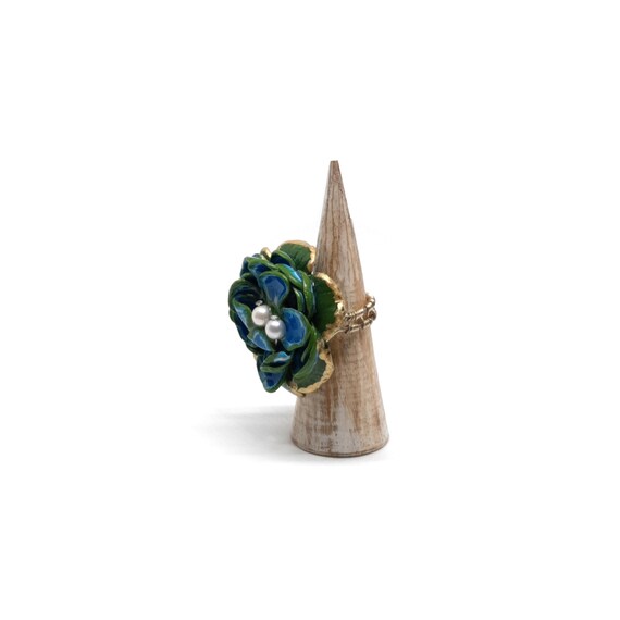 Blue Flower Statement Cocktail Ring created by PiArte, Modern Jewelry, Bold Women Jewel, Adjustable Wire Wrap Ring, Ready to Ship