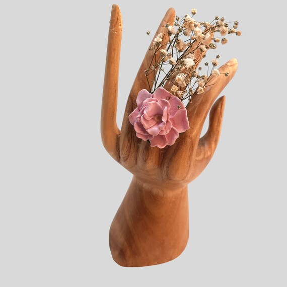 Statement clay ring with light pink rose, Modern jewelry, Boho rose ring flower, Cocktail floral ring, Polymer clay ring, Aesthetic ring