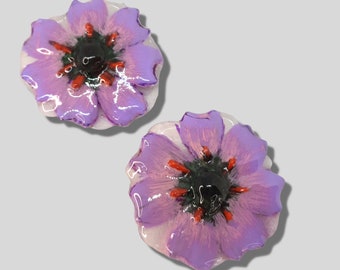 Purple clay flower statement stud earrings, Modern flower jewel, Floral jewelry, Aesthetic flower earrings, Flower girl gift, Boho jewelry