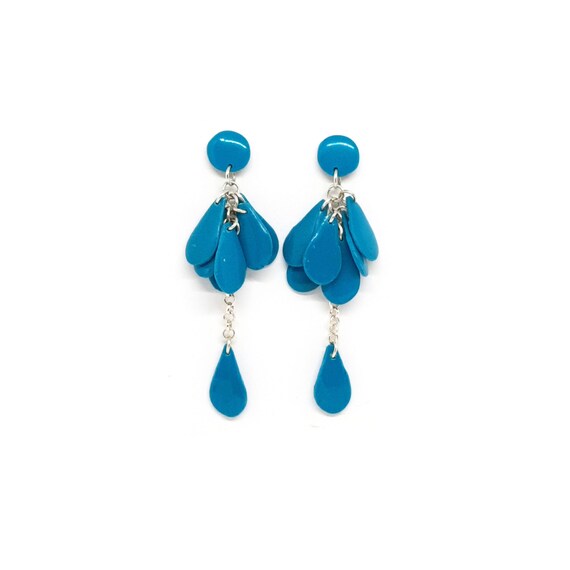 Blue waterfall earrings clay, Comfortable stud earrings, Long dangle chain