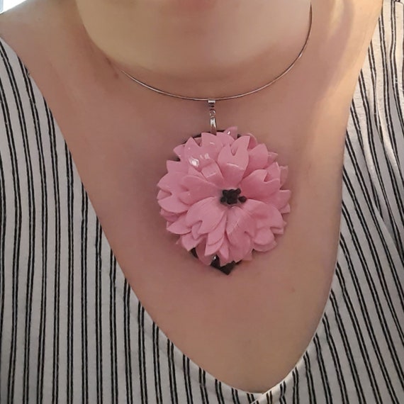 Women's Chain Necklace with Clay Flower Pendant