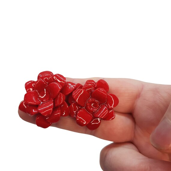 Red Stud Earrings with Polymer Clay, A Unique Design, Flower Jewellery, Statement Earrings, Boho jewels for women, Trendy Gift