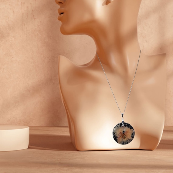 Statement Black Resin Pendant Filled With Colorful Natural Seeds And Dried Flowers - Unique And Stylish, Botanical Jewel, Modern Pendant