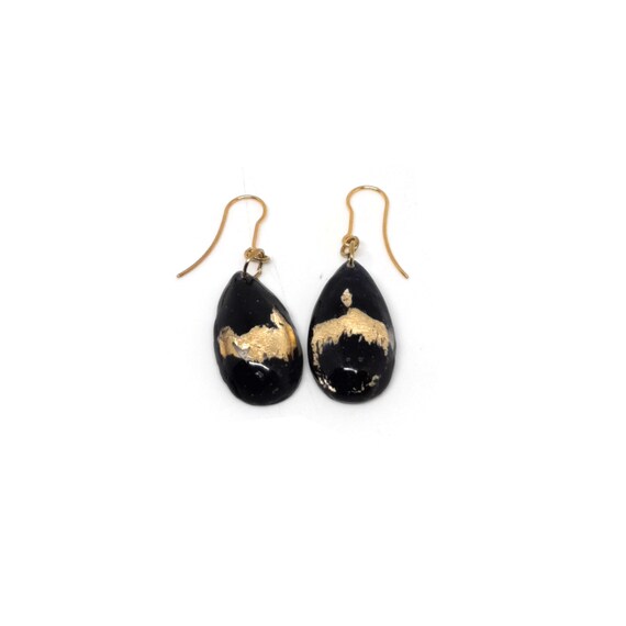 Bohemian Teardrop Earrings Resin White/ Black With Gold Flakes. Geometric Modern Jewelry, Christmas Gifts For Her