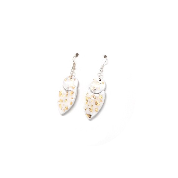 Modern Statement Avant Garde Earrings Clay White With Gold Flakes. Christmas Gifts For Her
