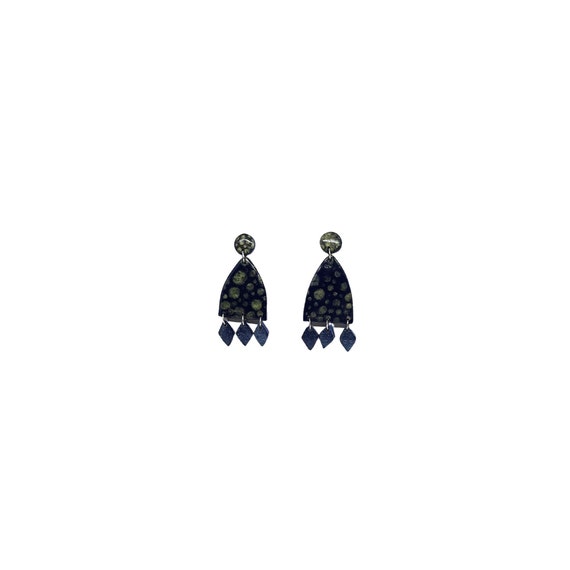 Trendy statement earrings navy blue, geometric shape with sprinkle dot powder