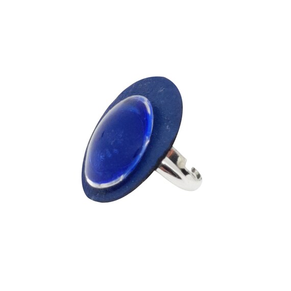 Avant Garde Leather Ring, Unusual Fancy Geometric Rings, Statement Jewelry, Resin Cabochon Ring
