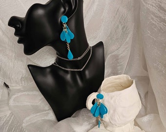 Fantasy Contemporary Polymer Clay Statement Earrings with Blue Waterfall Drops: Bohemian Design for Modern Dreamy Women