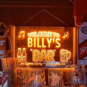 Custom LED Neon Bar Sign, Personalised Hanging Pub Light, Illuminated Home Bar Lit up Display, DIY Pub Window and Wall USB Lamp