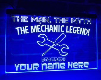 The Mechanic Legend LED Neon Personalized Illuminated Gift Sign Award Certificate