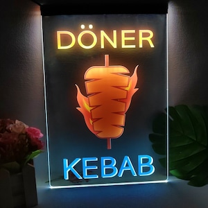 Doner Kebab Printed LED Neon Illuminated Sign for shop or restaurant