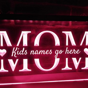 Mom and Kids Personalized LED Neon Illuminated Sign, Mothers Day Gift, Mum and Family, Thoughtful Present
