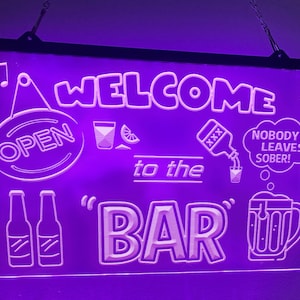 Welcome to the Bar Illuminated LED Sign Bar Signs Neon Lights Home Bar Decor Light