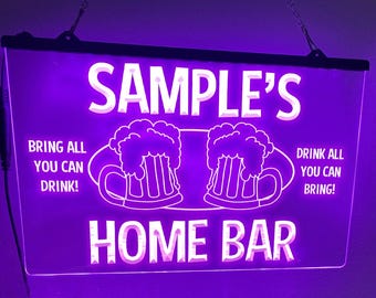 Home Bar LED Neon Personalized Illuminated Sign Beer Cocktails Home Bar Decor Man Cave Lights