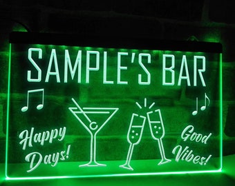 Happy Days and Good Vibes Personalized Illuminated LED Neon Bar Sign, Home Bar Decor, Custom Neon Signs