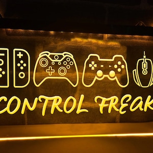 Control Freak LED Sign Neon Illuminated Gameroom Sign Gamer Decor Game Room Lights Gaming Light