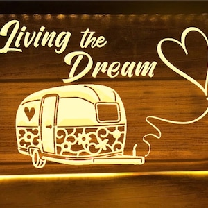 Living the Dream Illuminated LED Neon Sign Lights Caravan Airstream Décor Vanlife