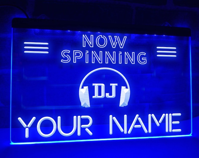 DJ Now Spinning Custom LED Neon Light Sign Plaque For Gig Studio Booth Personalised With Your Name