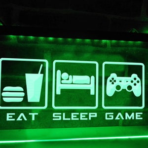 Eat Sleep Game Illuminated LED Neon Sign Game Room Signs Gamer Decor Gaming Light Gameroom