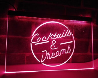 Cocktails and Dreams LED Sign, Hanging Wall Display Décor For Home Gin Bar or Pub, Illuminated Neon Bar Signs, Party Light, Wedding Gift