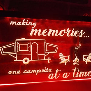 Making Memories in Trailer Tent Illuminated LED Sign Neon Lights Decor Camper Vanlife