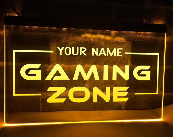 Gaming Zone Personalized Illuminated LED Neon Sign Game Room Lights Gamer Signs