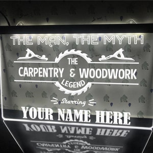 Carpentry and Woodwork Legend LED Neon Personalized Illuminated Gift Sign Award Joiner Wood Craft Certificate