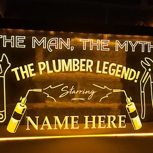 Insegna regalo personalizzata con LED al neon Plumber Legend, premio certificato idraulico