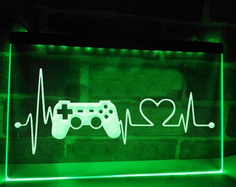 Gamers Heartbeat Illuminated LED Neon Sign Gamer Gaming Game Room Light Signs Decor Man cave Gameroom