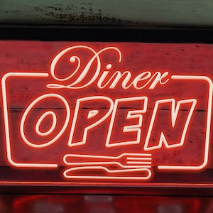 Diner Restaurant Open Illuminato LED Neon Sign Food Bar Takeaway Light Café Finestra Targa
