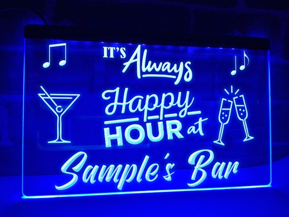 Happy Hour Bar Schild LED Neon Personalisierte beleuchtete Bar Schilder  Bier Cocktails Home Bar Decor Man Cave Lights - .de