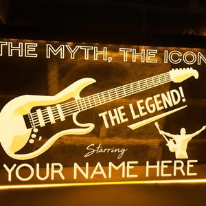 Insegna luminosa personalizzata al neon a LED The Guitar Legend, premio per chitarrista, musicista, membro di una band, regalo per luci da palco, decorazione per bar