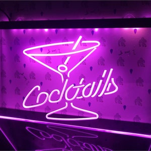Cocktails LED Neon Sign, Hanging Wall Display Décor For Home Gin Bar or Pub, Illuminated Bar Signs, Party Light, Wedding Gift