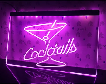 Cocktails LED Neon Sign, Hanging Wall Display Décor For Home Gin Bar or Pub, Illuminated Bar Signs, Party Light, Wedding Gift