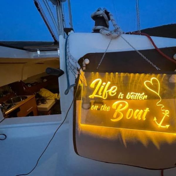 Life is Better on the Boat LED Neon Illuminated Sign for Boat or Yacht, Boating décor, Gift for sailors, Boating accessory, Sailing signs