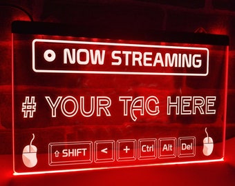 Now Streaming Personalized Illuminated LED Neon Sign Streamer Lights Youtuber Vlogger Signs Now Live, Personalised Gamer Tag Name Sign Lamp