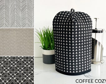 Coffee Tea Press Cosy. Bodum Press Warmer. Padded Cozy Covers. Insulated. Custom Handmade. Black Gray Neutrals, Masculine