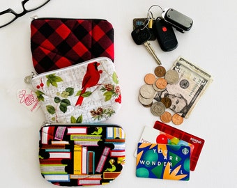 Ready to Ship. Quilted Padded Zipper Pouch. Coin Card Keys Earpods. Cotton Foam. Gift. Birthdays, Mothers day.