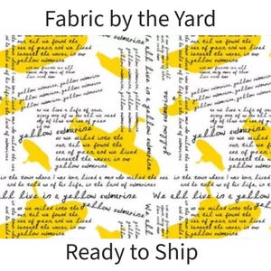 Yellow Submarine Lyrics. Bug Beattle.  Quilt Cotton. Fabric by the Yard, Half Yard, Fat Quarter. Fast Ship. Craft, Home Decor, Yellow
