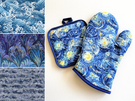 Oven Mitts, Potholders, Pot Handle Cover Gift Sets. Starry Nights