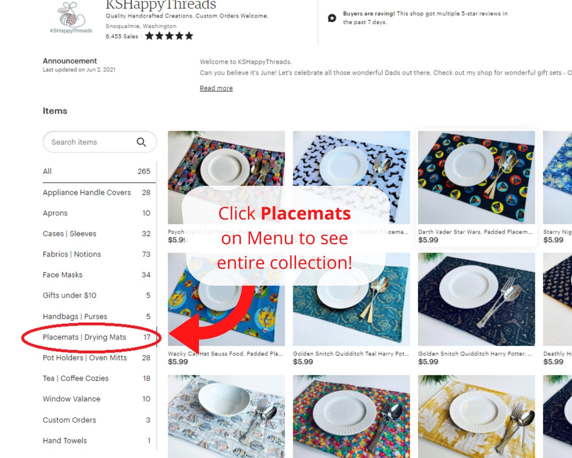 Custom Padded Placemats. 11 X 17 Inches. Dish Drying Mats. Etsy