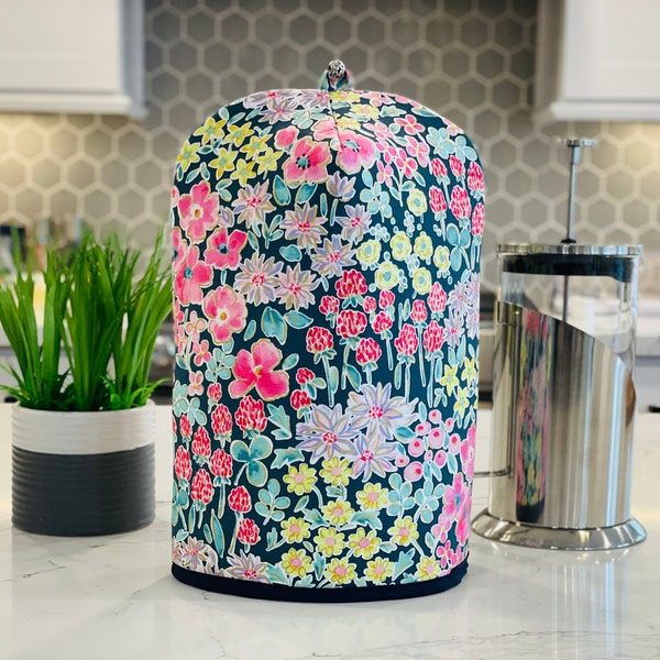 Ready to Ship. Modern Monet Garden Florals.  Coffee Cosy. Bodum Press Warmer. Foam Padded Cozy Covers.  Heat Insulated. Silver Charm.