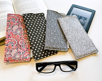 Ready to Ship. Glasses Sunglasses Reader Case. Padded Soft Travel Sleeve.  Cotton. Gift. Paisley Dots Mini Floral