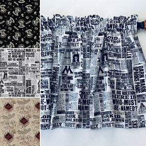 Custom Window Valance. Pick your print. Pocket Rod. Kitchen Cafe Home Decor. 40inches wide. Cotton. Gifts. Castle Houses Newsprint Prints.