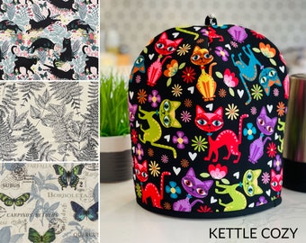 Custom Water Kettle Cozy, Heat Insulated, Padded, Warmer Cover, Cosy, Available 2 Sizes, Matching Coasters, Potholders.