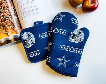 Ready to Ship. Football Team Cowboys. Oven Mitt Gift Set, Potholder. Extra Thick Quilted. Navy White