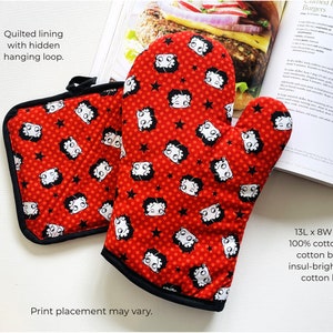 Cow Spot Print Black Beige. Oven Mitt Gift Set, PotHolder. Extra Thick Quilted Handmade. Hostess, Birthday, Gifts. image 6