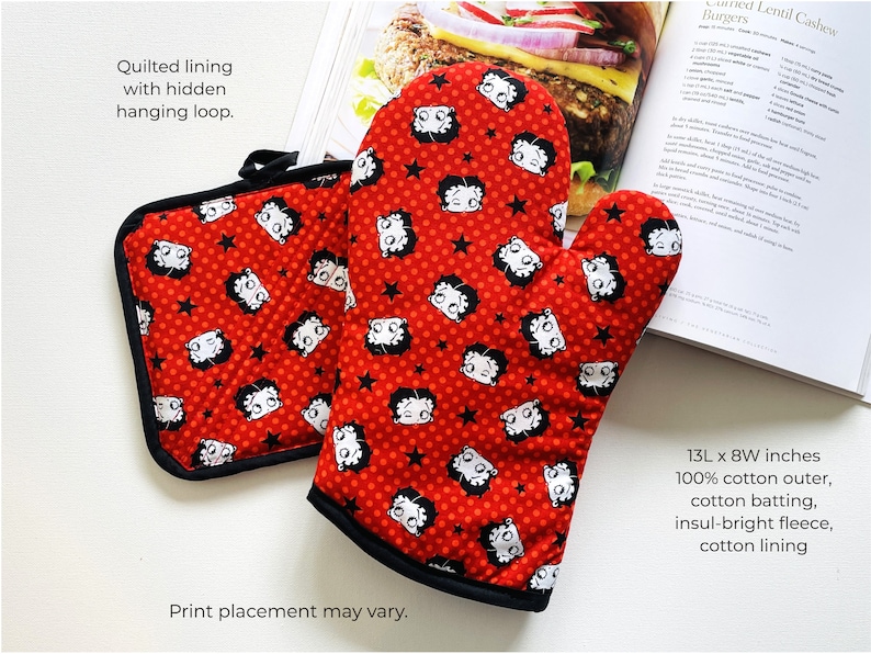 Cow Spot Print Black Beige. Oven Mitt Gift Set, PotHolder. Extra Thick Quilted Handmade. Hostess, Birthday, Gifts. image 6